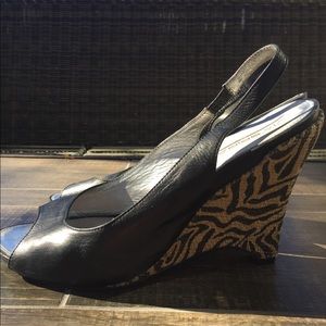 Black Via Spiga Wedges with Zebra Detailing